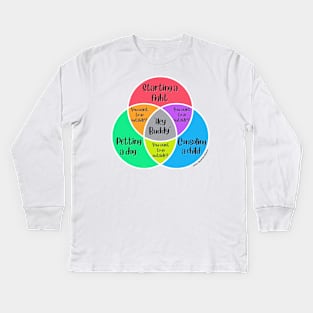 Venn Diagram Hey Buddy Starting a fight Petting a dog Consoling a child Kids Long Sleeve T-Shirt